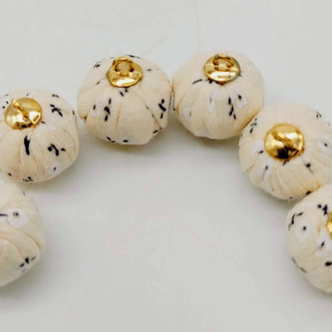 Beige Floral Printed Cotton Fabric Ball Tassel, Button with Ring Cap, Decorative Tassels